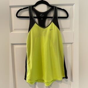 Nike Dri-Fit Yellow Green Black Stripe Sides Racerback Athletic Tank